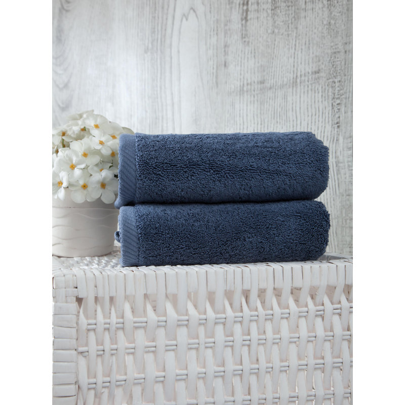 Dinis Turkish Cotton 2 Piece Hand Towel Set, Midnight Blue