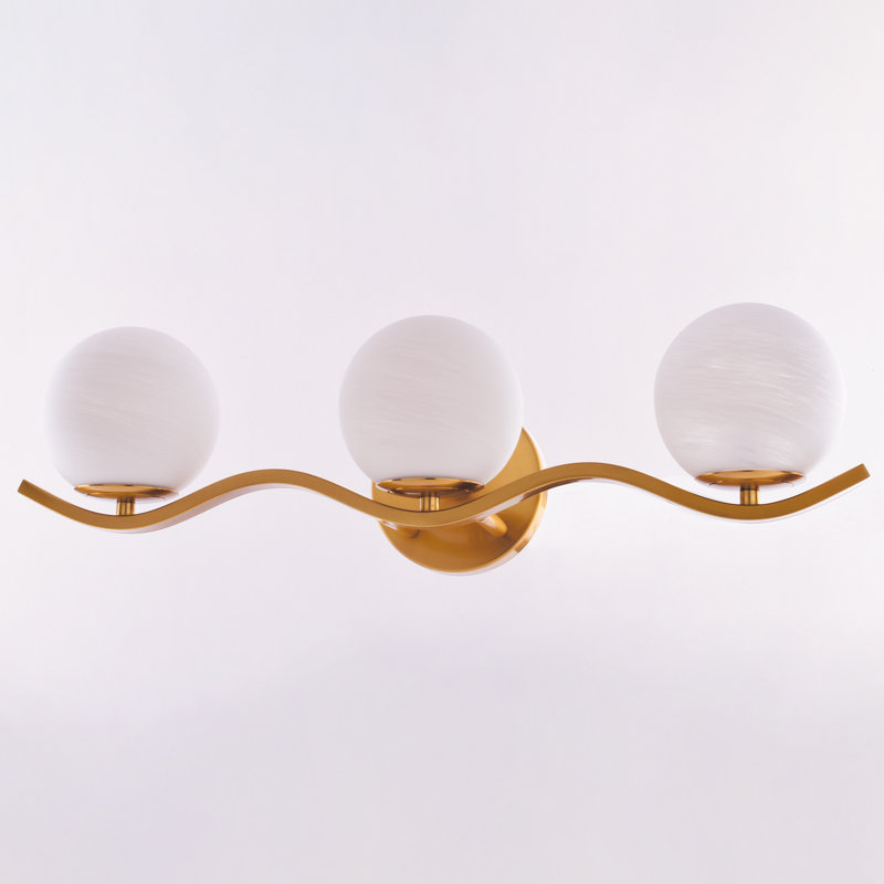 Monticello 3-Light 22 In. Wide Muted Brass Gold Bathroom Vanity Lighting Fixture, White Alabaster Glass Globe Shade, Dimmable, Reversible Over The Mirror Mounted Steel Wall Sconce