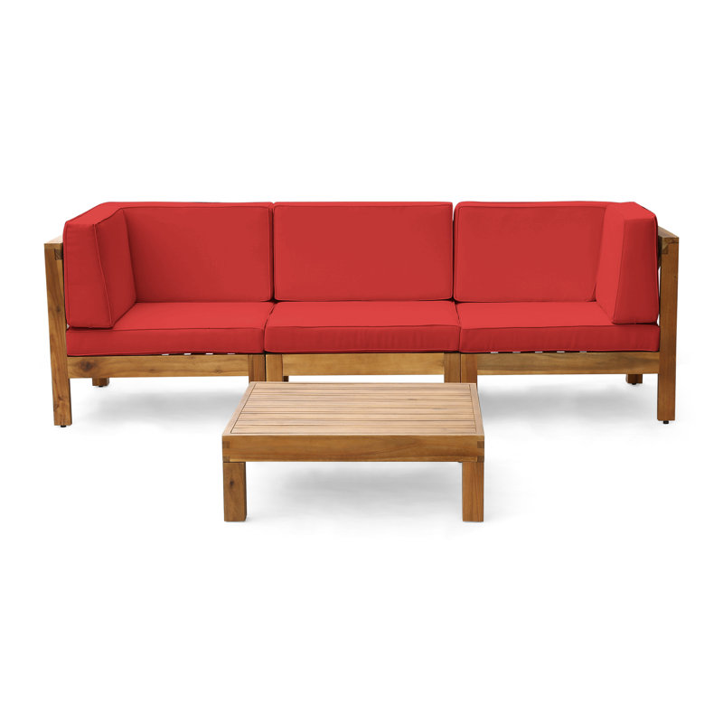Belle Sofa Seating Group with Cushions, Brown Frame / Red Cushion