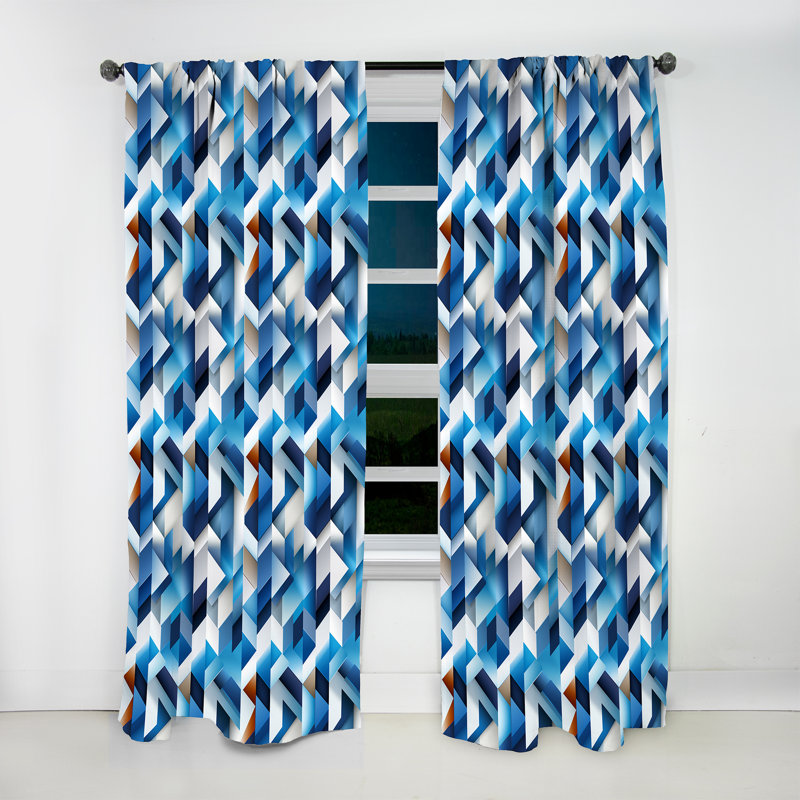 Minimaliste blanc et bleu à motif géométrique I - rideau obscurcissant abstrait - 1 panneaux, L 52 po x L 108 po