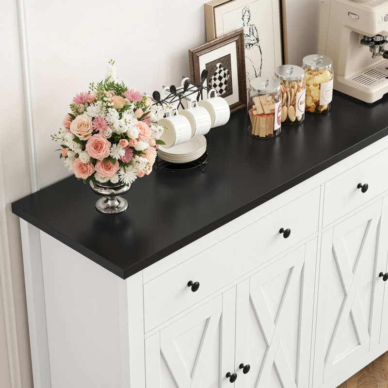 55.1'' Sideboard, White/Black
