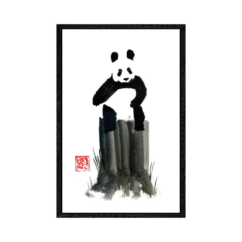 Panda On The Cut Tree by Péchane - Painting on Canvas, Black Framed, 152.5 cm H x 101.5 cm W