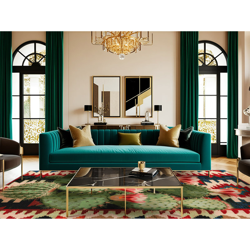  Tapis lavable en forme de figue de barbarie Southwestern, Tapis de couloir 2 pi x 5 pi