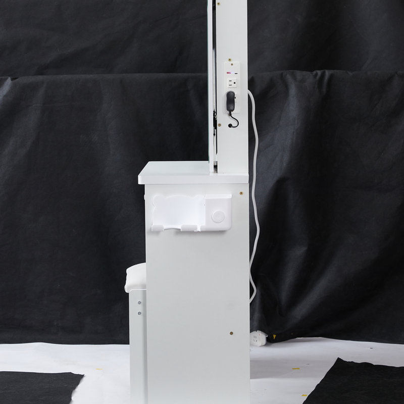 Petit meuble-lavabo de chevet gauche avec tabouret confortable, miroir à DEL coulissant à commande tactile extraordinairement énorme, 2 prises de courant AC +, support pour sèche-cheveux, éclairage réglable,, accrédité UL, blanc américain