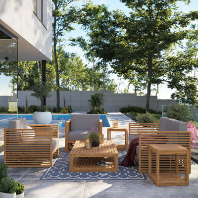  6-Piece Teak Wood Outdoor Patio Outdoor Patio Set