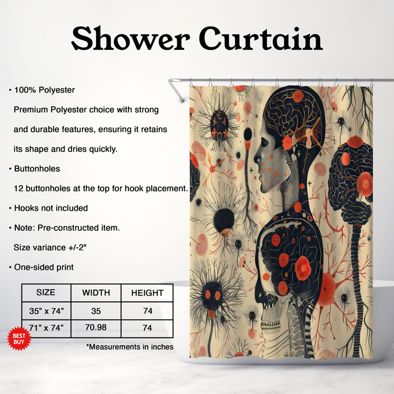 Brain Map - Rideau de douche Premium, H 74 po x l 71 po