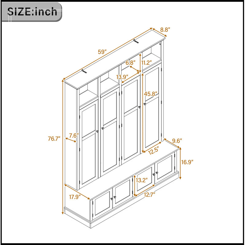 Donald avec banc, armoire, casiers ouverts et crochets, White