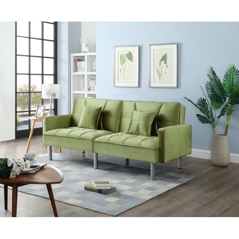Gladeview 75.6" Velvet Square Arm Sleeper Sofa Bed, Green Velvet