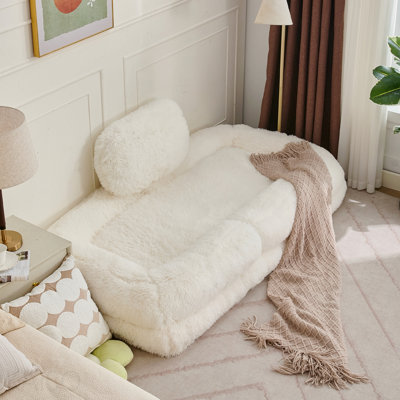 Plush Fabric 5-Position Adjustable Human Dog Bed Gaming Floor Sofa for Bedroom - Beige