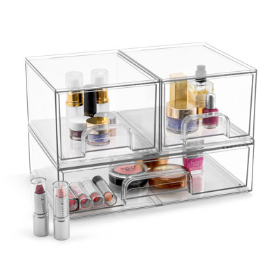 Sorbus Acrylic Storage Containers With Pull-out Drawers - 3 Pack, 4.4inch Tall, Clear Stackable Storage Bins Set For Bathroom Organization