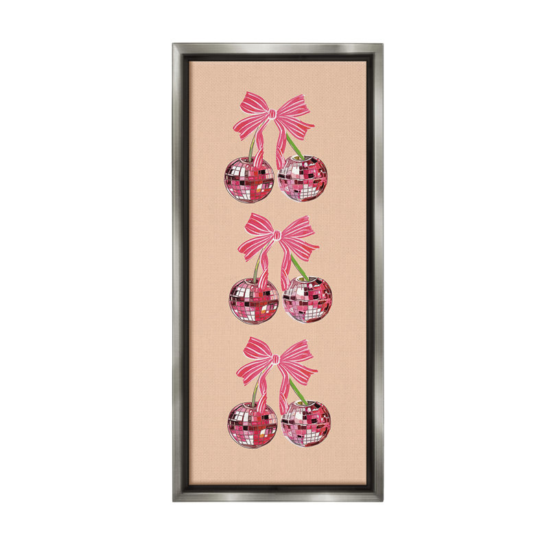 «Cherries With Ribbons Floater Frame» par Amelia Noyes sur toile, H 31 po x l 14 po, Cadre flottant gris lustré