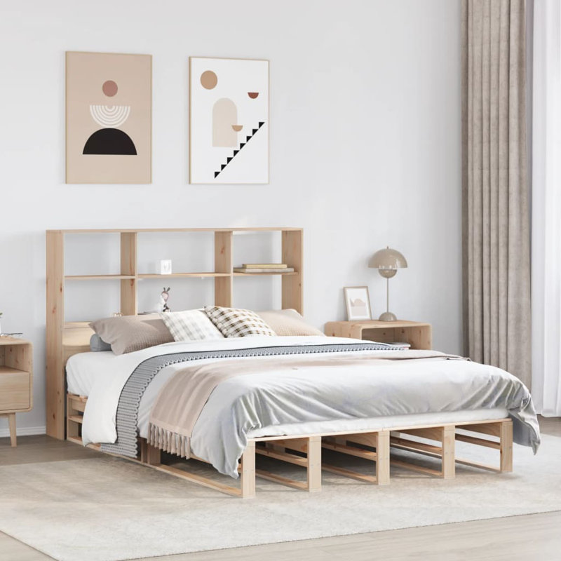 Solid Wood Bed, European Double (140 x 200cm), Wax Brown