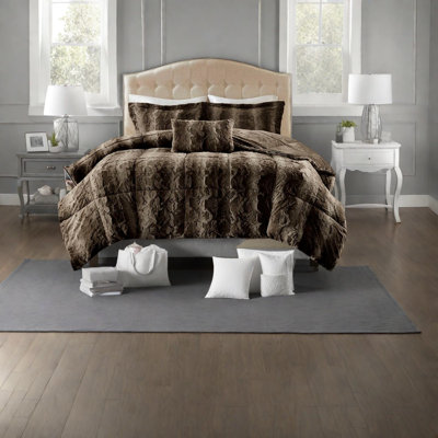 Ensemble de literie luxueux en fausse fourrure, polyester de qualité supérieure, style rustique pour une maison confortable