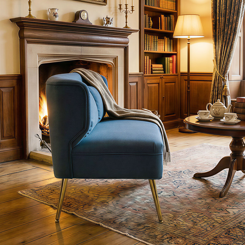 2 Seater Linen Loveseat, Dark Blue