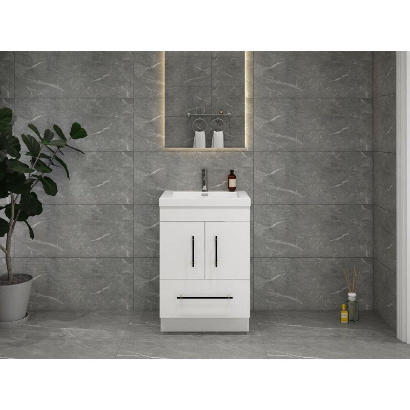 Ensemble de meuble-lavabo simple 24 po Carliss, Blanc lustré, Noir