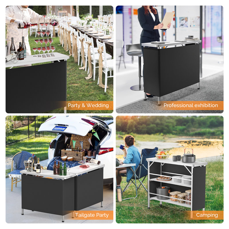 Black Rectangular Aluminum Patio Folding Bar Table, H 34,65 po x L 43,5 po x l 14,96 po, Blanc