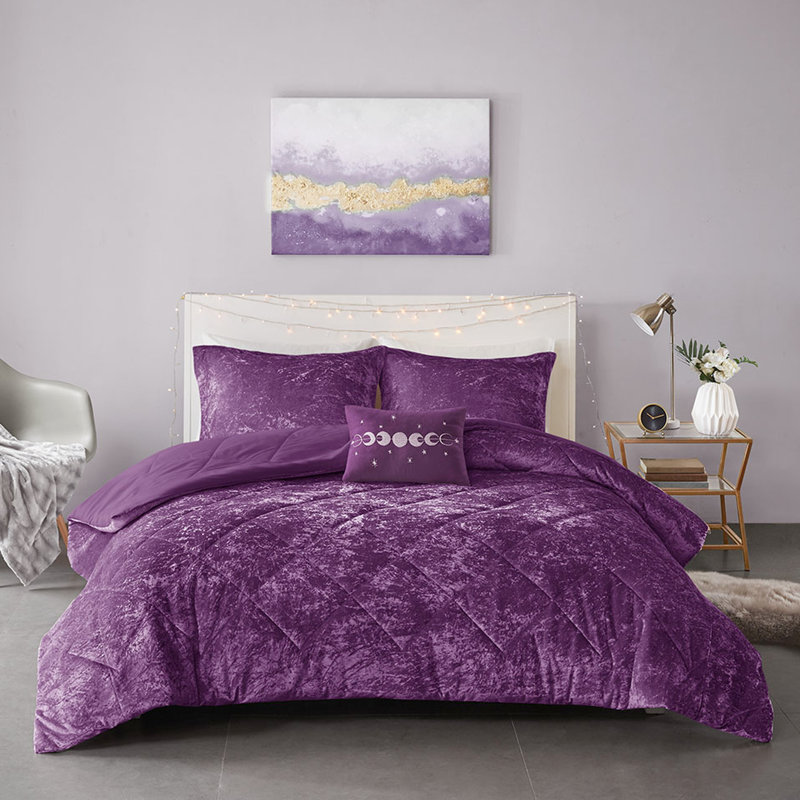 Luxury Twin/Twin Xl Comforter - Periwinkle Blue Velvet With Comforter, , 2 Shams, 1 Pillow, Machine Washable Bedding In Diamond Sham,