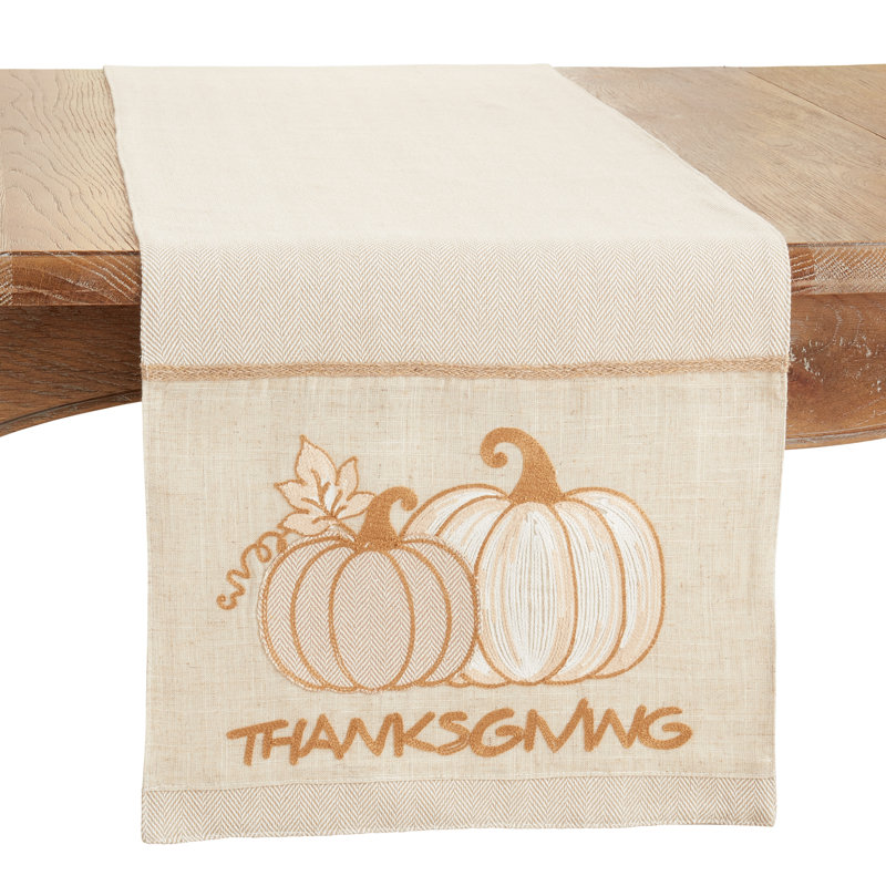 Beige Thanksgiving Pumpkins Cotton Polyester Table Runner