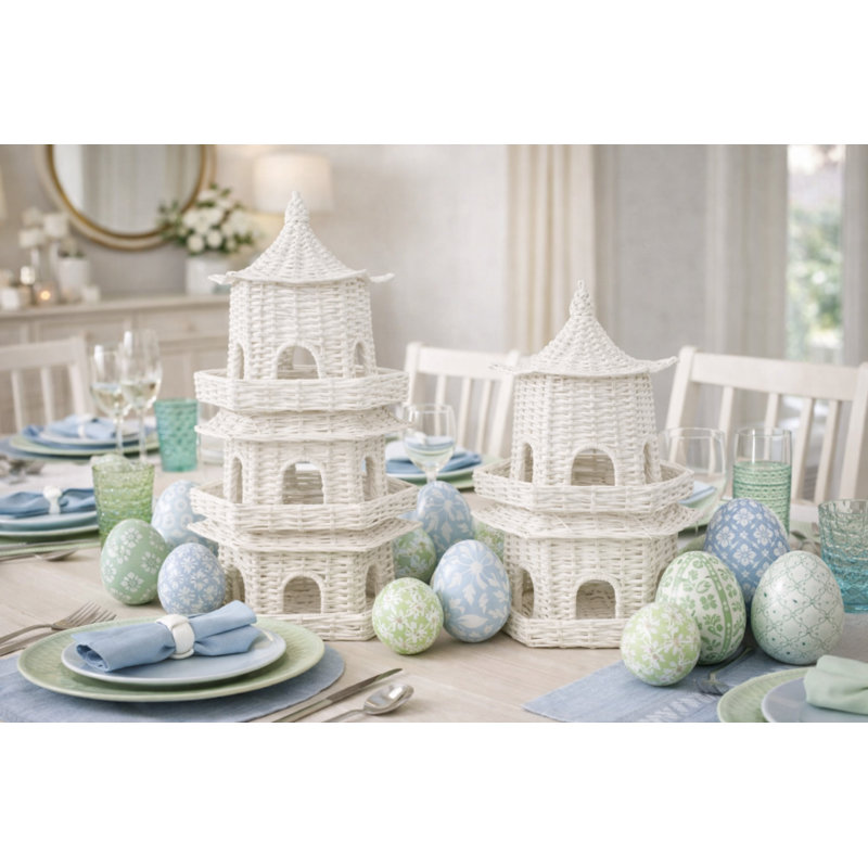 White Grand Wicker Pagoda, Small, White, 18" H x 10.5" W x 11.5" D