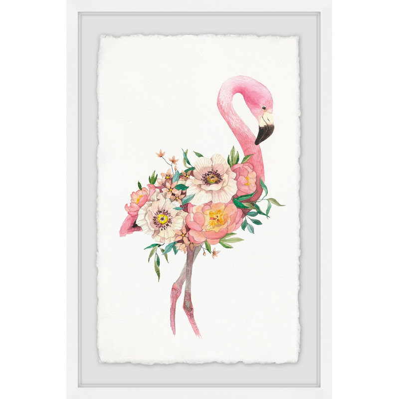 Floral Flamingo - Drawing, 91cm H x 61cm W, Brown
