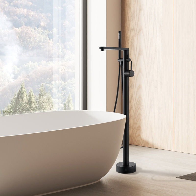 Allario Double Lever Handles Freestanding Floor Mounted Tub Filler with Handshower, Matte Black