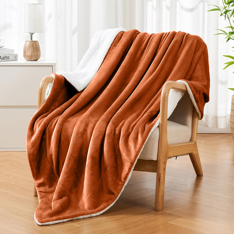 Adamczyk Soft Touch Mink Faux Fur Plush Sofa Throw/Blanket , Rust, 200cm x 240cm