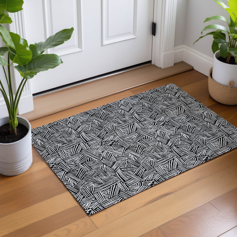 Machine Washable Indoor/Outdoor Chantille ACN2648 Geometric Rug, 1'8" x 2'6", Black