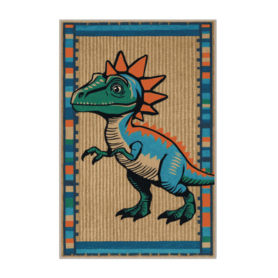 Machine Washable Dinosaurs Brown Area Rug