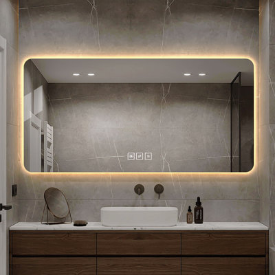 Miroir de salle de bain 48 "24" à DEL, résistant à la corrosion, à trois couleurs à intensité variable, miroir rétroéclairé avec fonction de désembuage à une touche