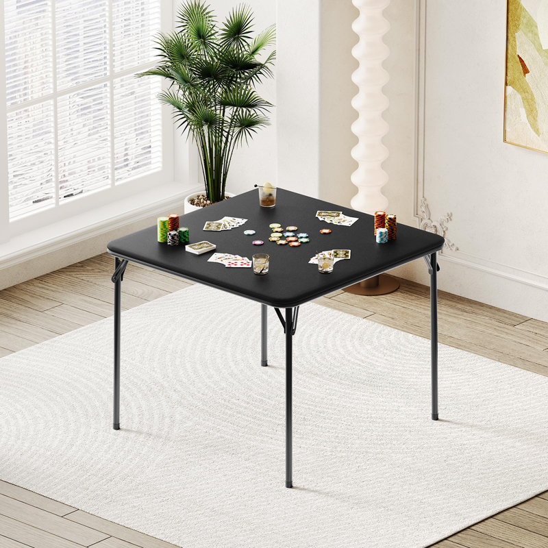 Folding Table, 33.6 Inch Folding Card Table, Portable Square Folding Table With Pu Soft Cushion,2 Chairs, Black