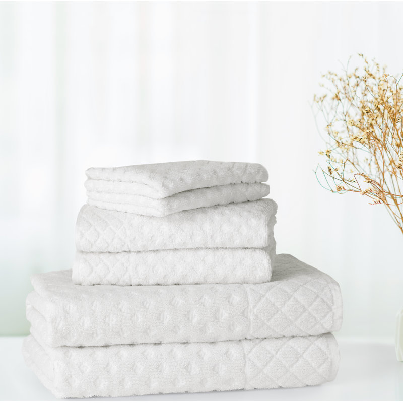  Ensemble de serviettes 6 pièces en jacquard tissé, Blanc
