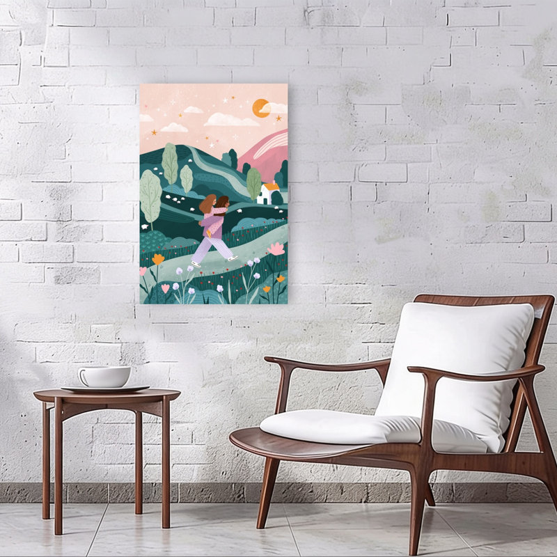 Best Friends Piggyback Ride Whimsical Abstract Contemporary Animal Landscape Wall Art Print by Bea Muller - Wrapped Canvas Print