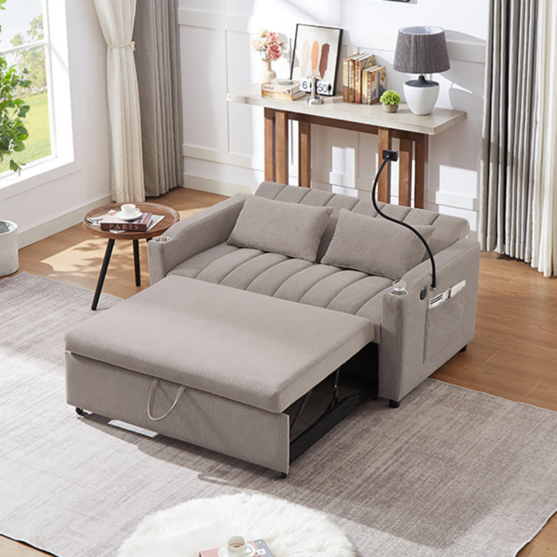 Agon Upholstered 55.9'' Sleeper Sofa, Light Gray Polyester