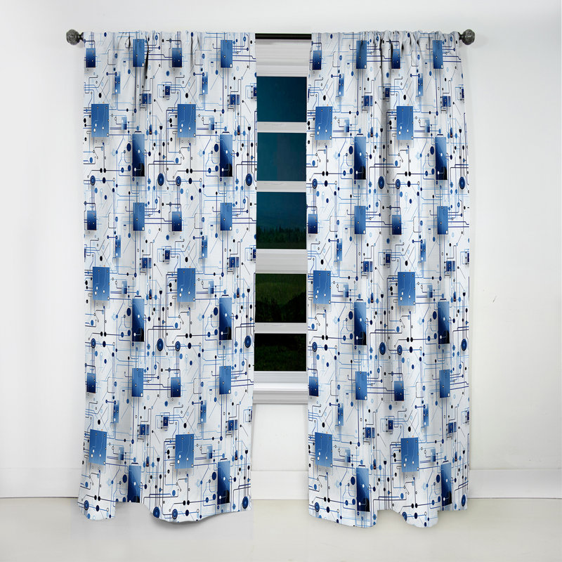 Motif géométrique industriel bleu matriciel - Rideau occultant géométrique abstrait - 1 panneau, L 52 po x L 84 po