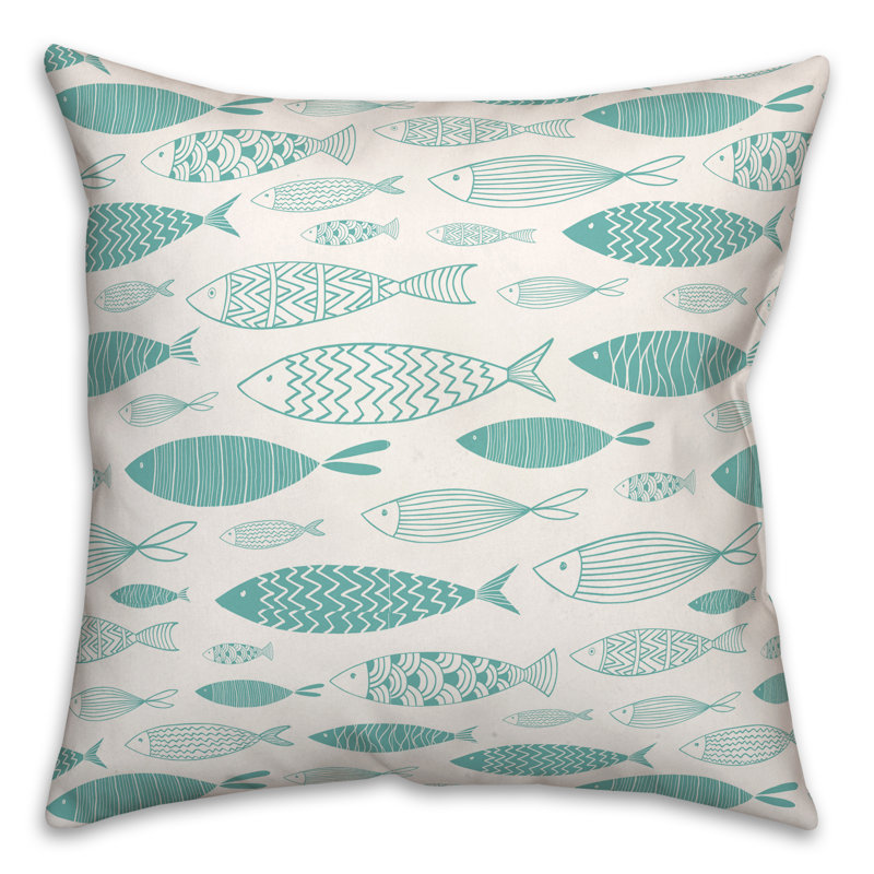  Housse et insert de coussin carré Watercolor Fish, Blanc / bleu sarcelle