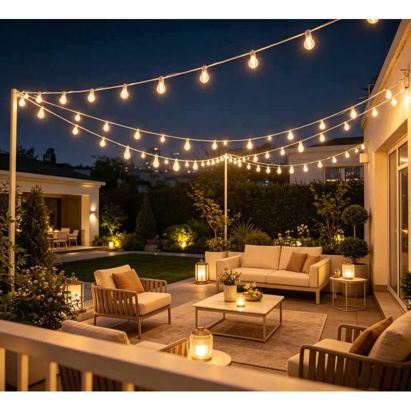 150FT White LED String Lights Outdoor, 45 Shatterproof Bulbs For Patio
