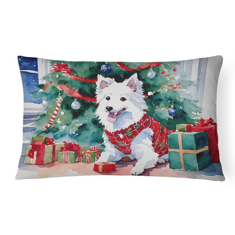 Japanese Spitz Cozy Christmas Throw Pillow