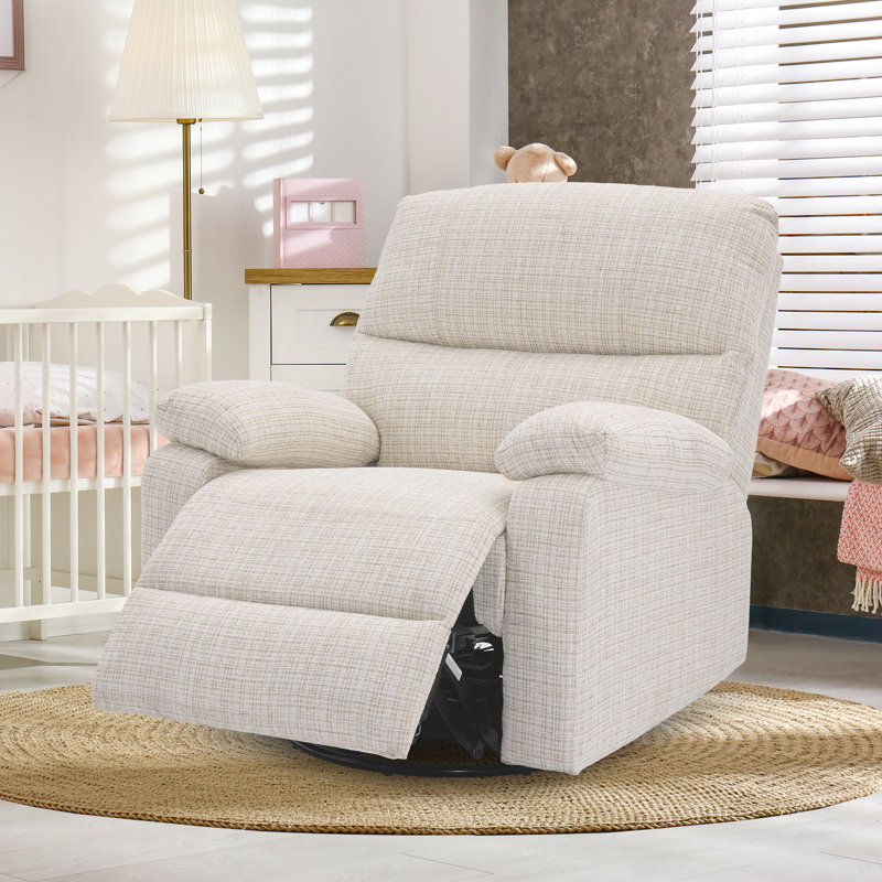  Power Recliner Chair Swivel Glider, Nursery Glider Recliner, Chenille Rocking Recliner Chair For Living Room-Beige