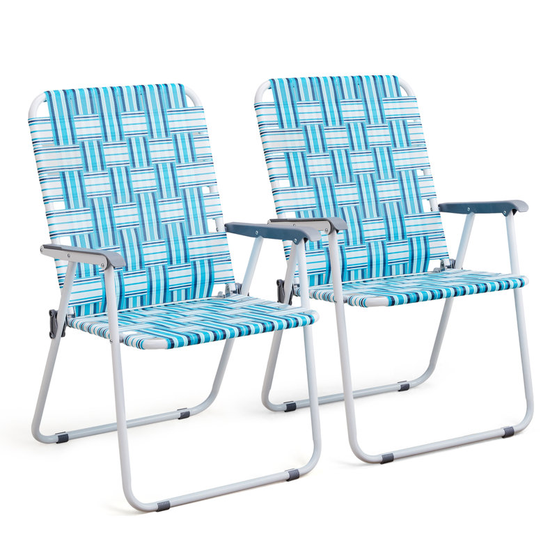 Chaise de plage pliante en métal (ensemble de 1), Bleu / blanc