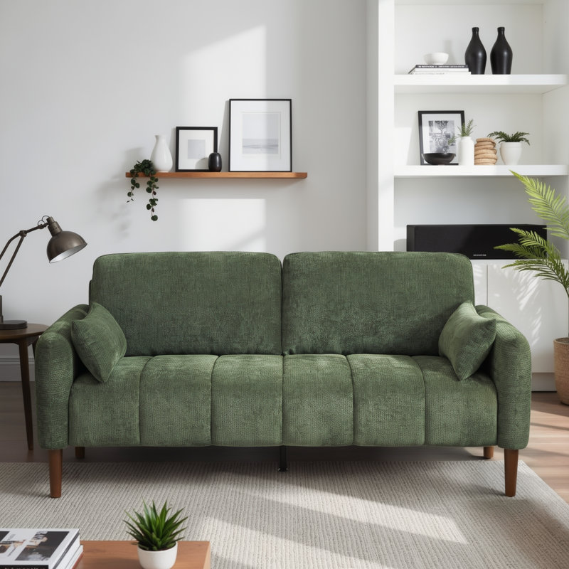 69" Mid-Century Modern Channel Tufted Loveseat, Olive