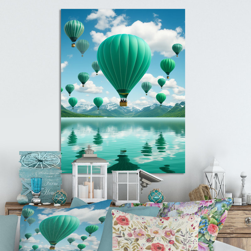 Décoration murale en métal Teal Hot Air Ballons - montgolfière, H 20 po x l 12 po x P 1 po
