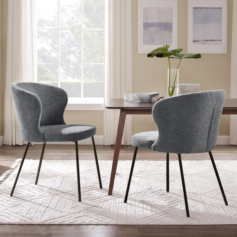 Briyona 19.69'' W Mid-Century Modern Fabric Upholstered Dining Side Chair, Gray Polyester