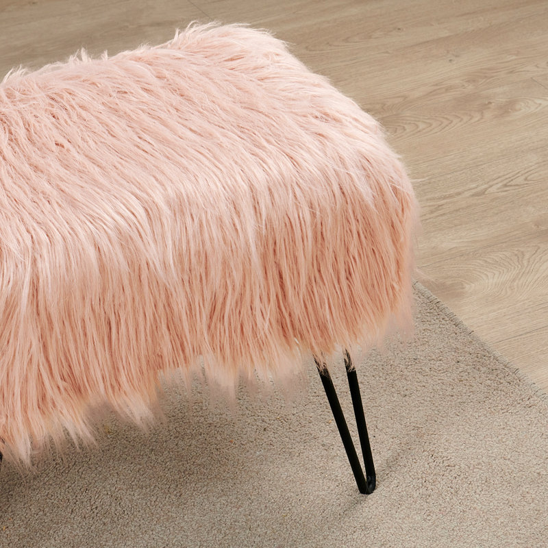 Keilia Upholstered Ottoman, Rose Faux Fur
