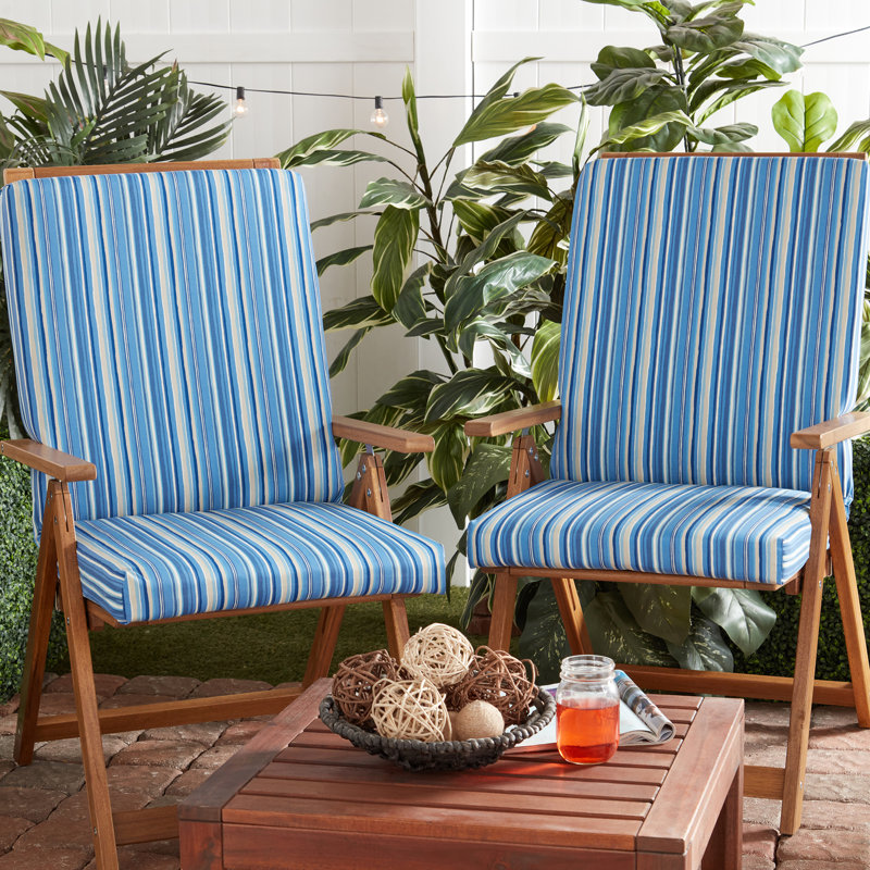 High Back Dining Chair Pad, Sapphire Striped