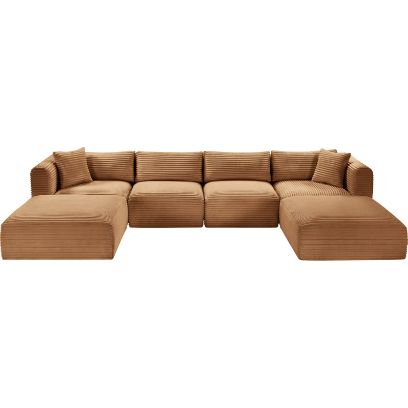 Canapé modulaire Carmean, Velours côtelé texturé, 2 repose-pieds sans accoudoirs, 2 en coin, 2 repos
