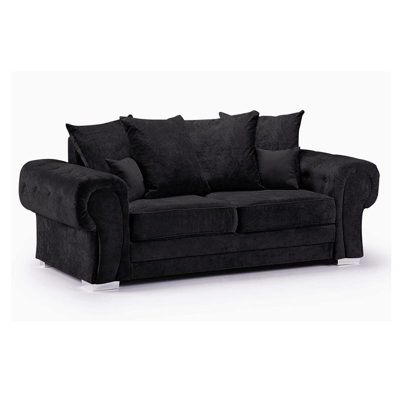Deschamps 3 Seater Chenille Sofa, Black