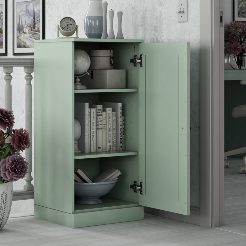 100% Solid Wood 3-Shelf Bookcase with Solid Door and Adjustable Shelves, Sage