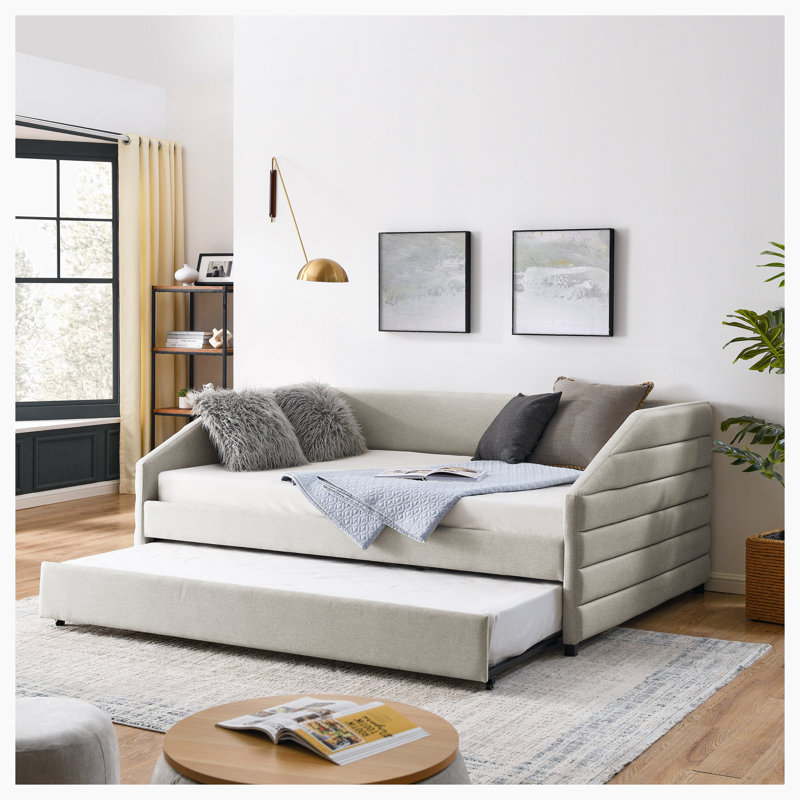 Lit de jour rembourré capitonné Armie, Simple, Beige 1