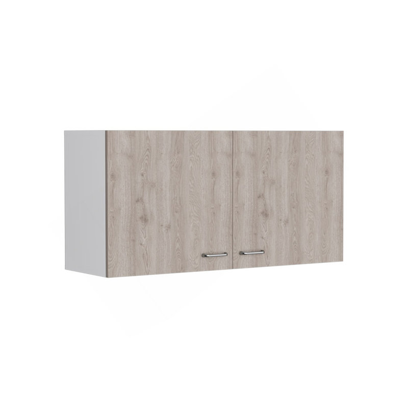 Armoire murale Toran, deux tablettes, double porte, finition blanche / gris clair, Blanc