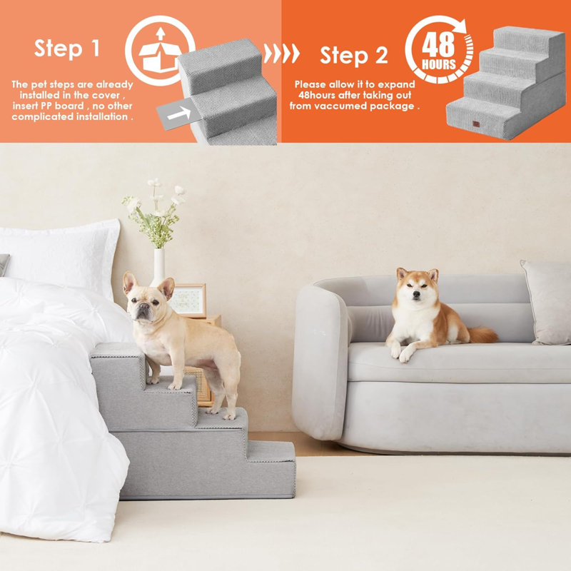 Escalier pour animal 3 marches Emalee, Petit (H 20 po x l 16 po x P 28 po), Gris clair